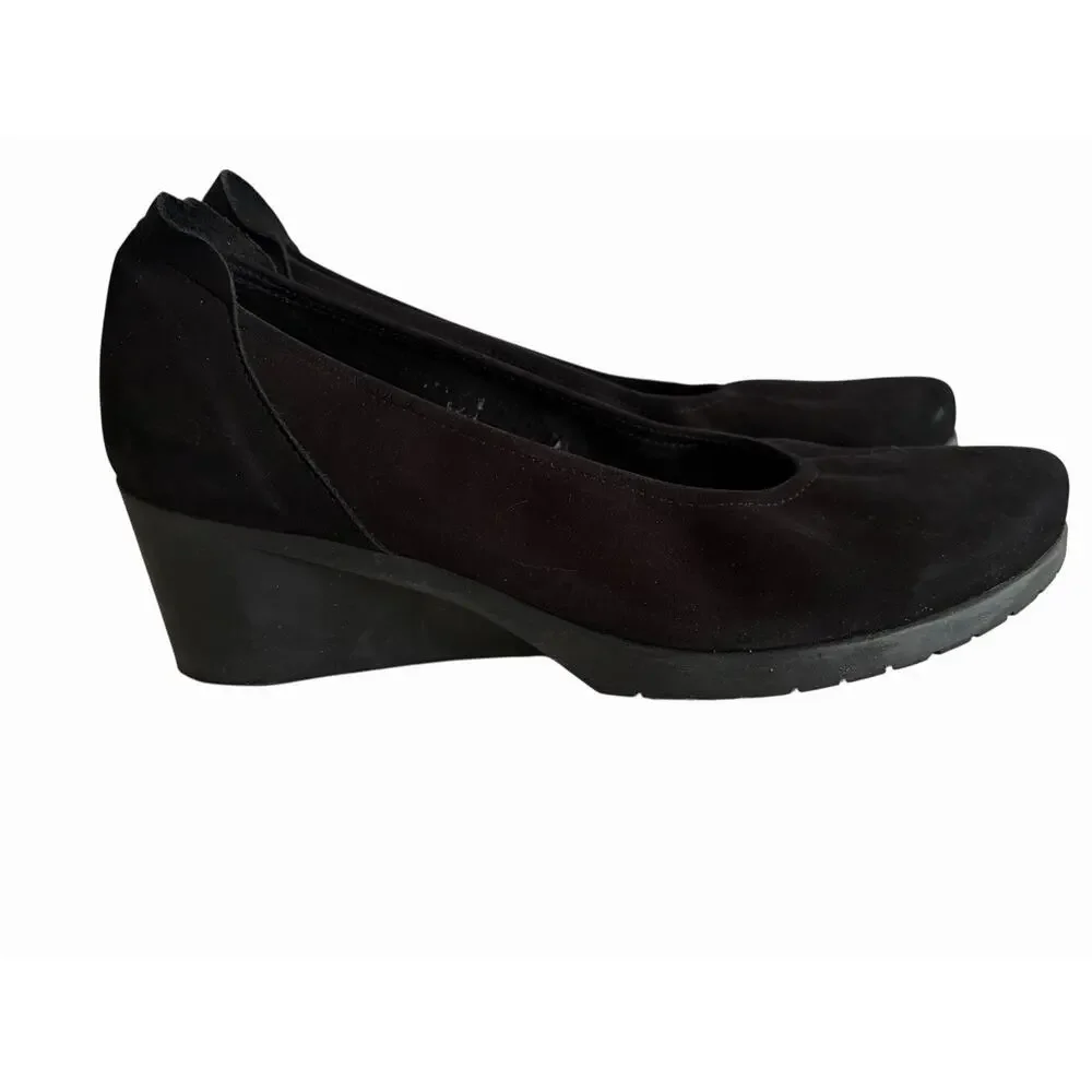 Arche Nubuck Black Slip-On Wedge Loafers •41/ 10• Ruffle Pumps Heels France $328